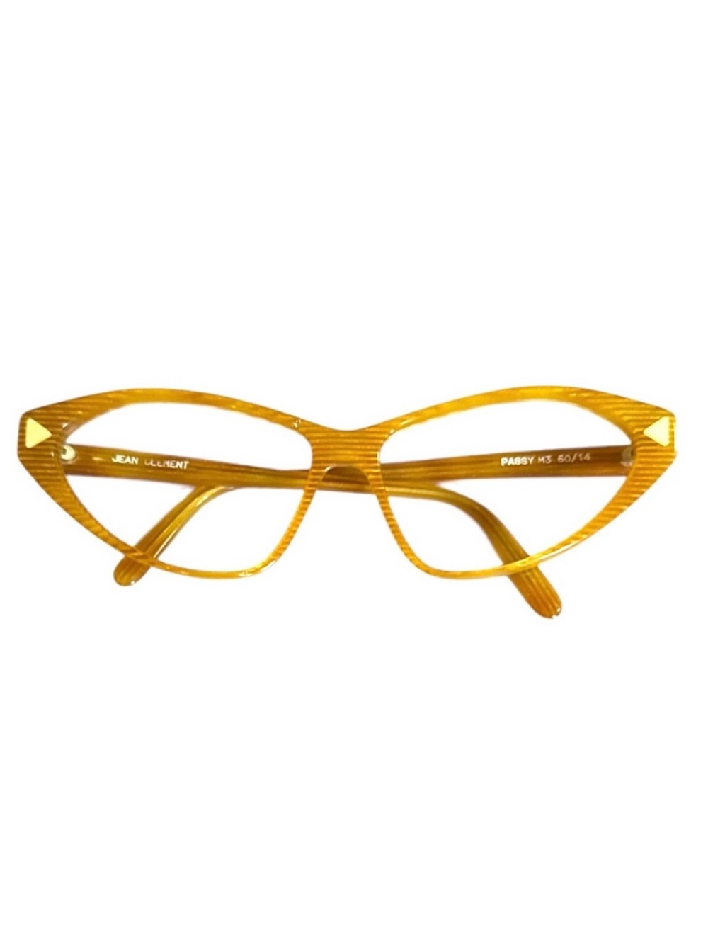 Vintage JEAN CLEMENT France Eyeglasses, Slight Cateye in Striped Tan/Clear